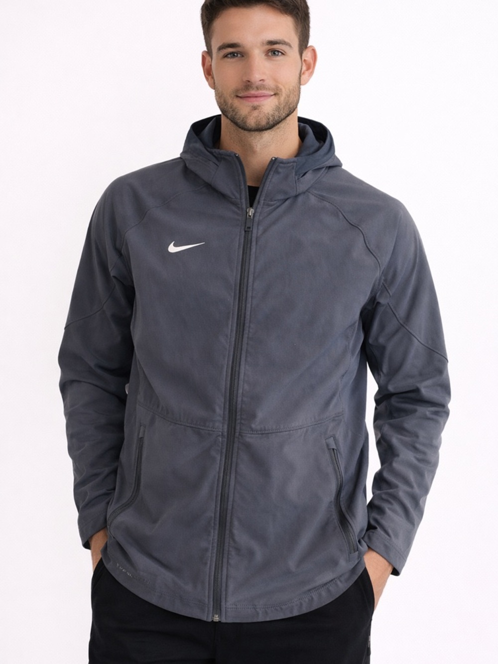 Nike Therma-FIT Men's Hooded Jacket - Size Medium - Grey Performance Zip-Up